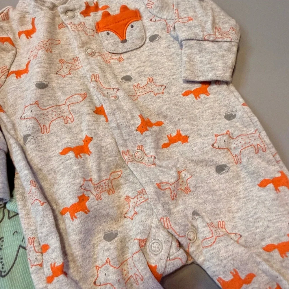 Carter's Newborn Baby Boy Footie Pajamas Set of 2 Dinosaur‎ Fox Mint Gray NB